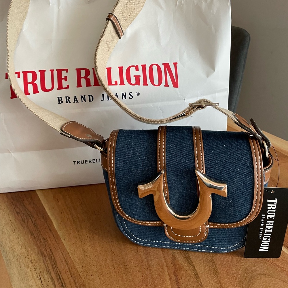 True Religion Denim and Tan Crossbody Bag